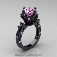 Modern Antique 14K Black Gold 3.0 Ct Light Pink Sapphire Solitaire Engagement Ring Wedding Ring R214-14KBGLPS