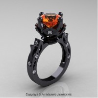 Modern Antique 14K Black Gold 3.0 Ct Orange Sapphire Diamond Solitaire Engagement Ring Wedding Ring R214-14KBGDOS