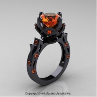 Modern Antique 14K Black Gold 3.0 Ct Orange Sapphire Solitaire Engagement Ring Wedding Ring R214-14KBGOS