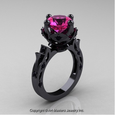 Modern-Antique-14K-Black-Gold-Pink-Sapphire-Black-Diamond-Solitaire-Wedding-Ring-R214-14KBGBDPS-P-402×402