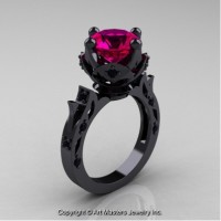 Modern Antique 14K Black Gold 3.0 Ct Rose Ruby Black Diamond Solitaire Engagement Ring Wedding Ring R214-14KBGBDRR