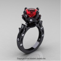 Modern Antique 14K Black Gold 3.0 Ct Ruby Diamond Solitaire Engagement Ring Wedding Ring R214-14KBGDR