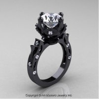 Modern Antique 14K Black Gold 3.0 Ct CZ Diamond Solitaire Engagement Ring Wedding Ring R214-14KBGDCZ