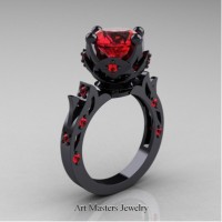 Modern Antique 14K Black Gold 3.0 Carat Ruby Solitaire Engagement Ring Wedding Ring R214-14KBGR