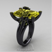 Modern Bridal 14K Black Gold Radiant Cut 15.0 Carat Yellow Sapphire Fantasy Cocktail Ring R292-14KBGYS