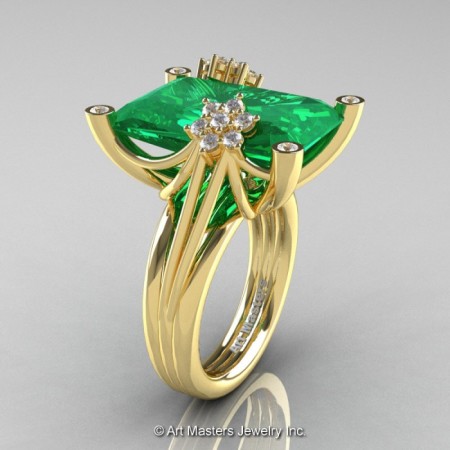 Modern-Bridal-14K-Yellow-Gold-Emerald-Diamond-Honeymoon-Cocktail-Ring-R292-14KYGDEM-P-700×700