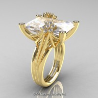 Modern Bridal 14K Yellow Gold Radiant Cut 15.0 Ct Russian Cubic Zirconia Diamond Fantasy Cocktail Ring R292-14KYGDCZ