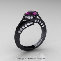 Exclusive French 14K Black Gold 1.0 Ct Amethyst Diamond Engagement Ring Wedding Ring R376-14KBGDAM