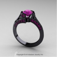 Exclusive French 14K Black Gold 1.0 Ct Amethyst Engagement Ring Wedding Ring R376-14KBGAM