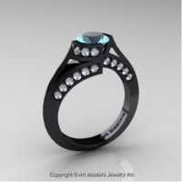 Exclusive French 14K Black Gold 1.0 Ct Aquamarine Diamond Engagement Ring Wedding Ring R376-14KBGDAQ