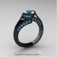 Exclusive French 14K Black Gold 1.0 Ct Aquamarine Engagement Ring Wedding Ring R376-14KBGAQ