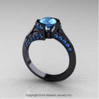 Exclusive French 14K Black Gold 1.0 Ct Blue Topaz Engagement Ring Wedding Ring R376-14KBGBT