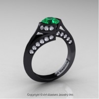 Exclusive French 14K Black Gold 1.0 Ct Emerald Diamond Engagement Ring Wedding Ring R376-14KBGDEM