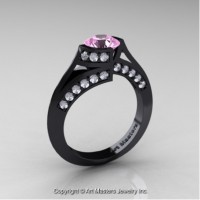 Exclusive French 14K Black Gold 1.0 Ct Light Pink Sapphire Diamond Engagement Ring Wedding Ring R376-14KBGDLPS