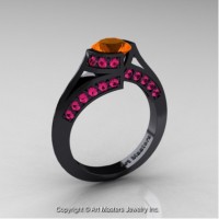 Exclusive French 14K Black Gold 1.0 Ct Orange and Pink Sapphire Engagement Ring Wedding Ring R376-14KBGPSOS