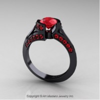 Exclusive French 14K Black Gold 1.0 Ct Rubies Engagement Ring Wedding Ring R376-14KBGR