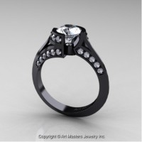 Exclusive French 14K Black Gold 1.0 Ct White Sapphire Engagement Ring Wedding Ring R376-14KBGWS