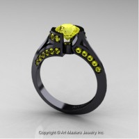 Exclusive French 14K Black Gold 1.0 Ct Yellow Sapphire Engagement Ring Wedding Ring R376-14KBGYS