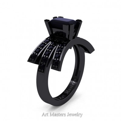 Modern-Victorian-14K-Black-Gold-1-Ct-Emerald-Cut-Black-Diamond-Engagement-Ring-R344-14KBGBD-P-402×402