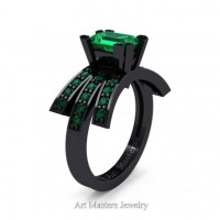 Victorian Inspired 14K Black Gold 1.0 Ct Emerald Cut Emerald Wedding Ring Engagement Ring R344-14KBGEM