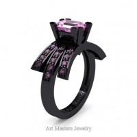 Victorian Inspired 14K Black Gold 1.0 Ct Emerald Cut Light Pink Sapphire Wedding Ring Engagement Ring R344-14KBGLPS