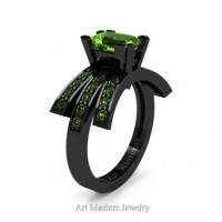 Victorian Inspired 14K Black Gold 1.0 Ct Emerald Cut Peridot Wedding Ring Engagement Ring R344-14KBGP