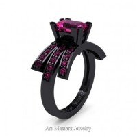 Victorian Inspired 14K Black Gold 1.0 Ct Emerald Cut Pink Sapphire Wedding Ring Engagement Ring R344-14KBGPS