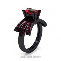 Victorian Inspired 14K Black Gold 1.0 Ct Emerald Cut Ruby Wedding Ring Engagement Ring R344-14KBGR