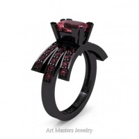 Victorian Inspired 14K Black Gold 1.0 Ct Emerald Cut Tourmaline Wedding Ring Engagement Ring R344-14KBGT
