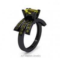 Victorian Inspired 14K Black Gold 1.0 Ct Emerald Cut Yellow Sapphire Wedding Ring Engagement Ring R344-14KBGYS