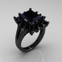 Modern Victorian 14K Black Gold 4.0 Carat Black Diamond Designer Engagement Ring R217-14KBGBD