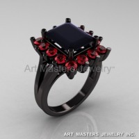 Modern Victorian 14K Black Gold 4.0 Ct Black Diamond Rubies Designer Engagement Ring R217-14KBGRBD