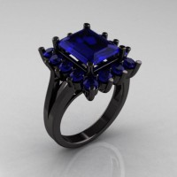 Modern Victorian 14K Black Gold 4.0 CT Blue Sapphire Designer Engagement Ring R217-14KBGBS