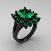 Modern Victorian 14K Black Gold 4.0 CT Emerald Designer Engagement Ring R217-14KBGEM