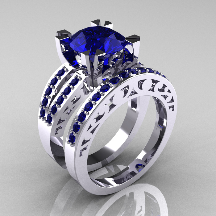 1.84 Carat Blue Diamond Engagement Ring Set Bridal 14K Rose Gold Unique  Halo Certified Handmade