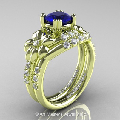 Nature-Inspired-14K-Green-Gold-1-0-Ct-Blue-Sapphire-Diamond-Leaf-Vine-Engagement-Ring-Wedding-Band-Set-R245S-GRGDBS-P-402×402