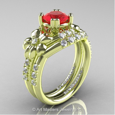 Nature-Inspired-14K-Green-Gold-1-0-Ct-Ruby-Diamond-Leaf-Vine-Engagement-Ring-Wedding-Band-Set-R245S-GRGDR-P-402×402