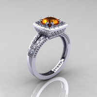 Renaissance Classic 14K White Gold 1.0 Carat Orange Sapphire Diamond Engagement Ring R220-14KWGDOS
