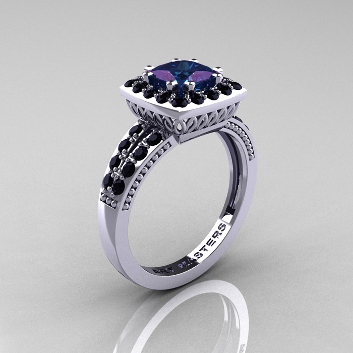14 k White Gold Black Oval Diamond Ring At Affordable Price