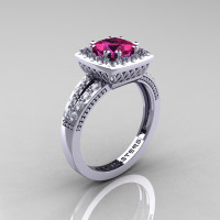 Renaissance Classic 14K White Gold 1.23 CT Princess Pink Sapphire Diamond Engagement Ring R220P-14KWGPS