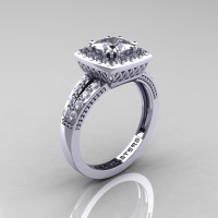 Elegant, luxurious and alluring, the new Renaissance Classic 14K White Gold 1.23 CT Princess Cubic Zirconia Diamond Engagement Ring R220P-14KWGDCZ brings glamour and style is sure to delight the most discriminating taste. Caravaggiojewelery.com is proud to present this White Gold Cubic Zirconia Diamond Engagement Ring and guarantees to bring you top quality jewelry piece when you order this classic engagement ring from our online engagement ring store. Renaissance Classic 14K White Gold 1.23 CT Princess Cubic Zirconia Diamond Engagement Ring R220P-14KWGDCZ Includes: 1 x over 5.0 grams TW (approx) of cast solid 14K white gold mounting ring 32 x marquise 0.015 carat (0.48 CTW approx) natural VS-SI G-H white diamond accent stones 1 x princess 1.23 carat (approx) 5.5 mm by 5.5 mm square top quality CZ (Cubic Zirconia) center stone Ring size 7 (sizable - US / UK size selection at checkout) Deluxe jewelry box Features: Style: Renaissance, Classic, French Occasion: Engagement, Wedding, Anniversary, Special Gift Advanced CAD-CAM Jewelry Production Up to 70% off Suggested Retail Artistic Jewelry Design Made in USA Comfort Fit Shank Solid Metal Casting Master Hand Polish Official Metal Stamp Designer Direct Savings Visual Appeal and Elegance Delivery: Free USPS insured delivery within United States Express USPS insured int'l delivery to Canada, UK and Australia Shipping is within 8 to 10 business days with tracking number provided Every ring is made per customer special order from 0 to finish Great attention given to customer preference and jewelry we design Terms: When checking out, please make sure to select your proper finger size. There will be a price adjustment on rings over finger size 8.5. It will be heavier and stone sizes may/will be larger. There is a 35% return restocking fee for all returns reflecting labor and material retrieval costs, hence make sure you are absolutely satisfied with the jewelry style, it's price, you acknowledge reading the product's description, ordering and shipping terms and all questions are asked prior ordering this jewelry piece. For detailed information on shipping, order cancellation and returns please visit our Terms and Conditions page. All metal and stone measurements and totals are approximated by production manufacturing computers and may differ slightly on 0.005 fraction levels. Stone settings in pave, prongs, bezel, channel or invisible may differ slightly from an image as the stones are set by a master hand. All jewelry images are professional catalog renderings generated by production imaging computer in 3d and are not real photographs. Visual perceptions of images may differ slightly from monitor type and resolution.