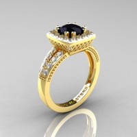 Renaissance Classic 18K Yellow Gold 1.0 Carat Black and White Diamond Engagement Ring R220-18KYGDBD