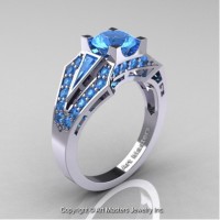 Classic Edwardian 14K White Gold 1.0 Ct Blue Topaz Engagement Ring R285-14KWGBT