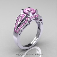 Classic Edwardian 14K White Gold 1.0 Ct Light Pink Sapphire Engagement Ring R285-14KWGLPS