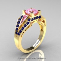 Classic Edwardian 14K Yellow Gold 1.0 Ct Light Pink and Blue Sapphire Engagement Ring R285-14KYGBSLPS