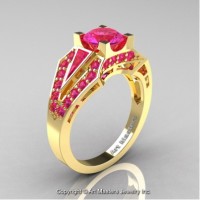 Classic Edwardian 14K Yellow Gold 1.0 Ct Pink Sapphire Engagement Ring R285-14KYGPS