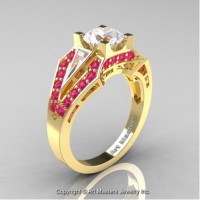 Classic Edwardian 14K Yellow Gold 1.0 Ct White and Pink Sapphire Engagement Ring R285-14KYGWSPS