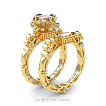 Art-Masters-Caravagio-14K-Yellow-Gold-1-5-Ct-Princess-White-Sapphire-Engagement-Ring-Wedding-Band-Set-R627S-14KYGWS-P
