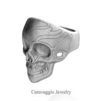 Mens Modern Italian 10K White Gold Skull Ring R635-10KWGS3