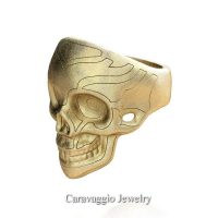 Mens Modern Italian 10K Yellow Gold Skull Ring R635-10KYGS3